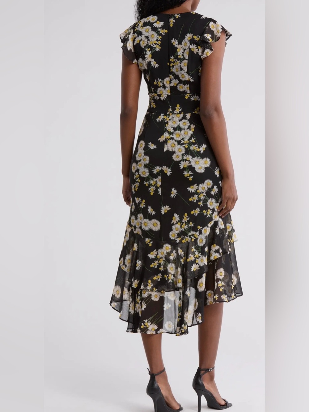 Tommy Hilfiger Black Floral Midi Dress with Yellow Daisy Print - Picture 2 of 5